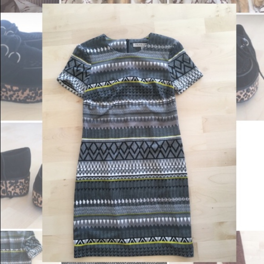 Trina Turk Dress Size S Grey, Black and Yellow